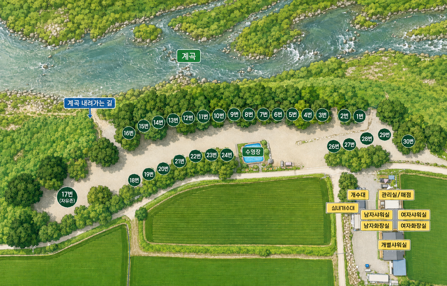가평 아지트캠핑장 전체 배치도